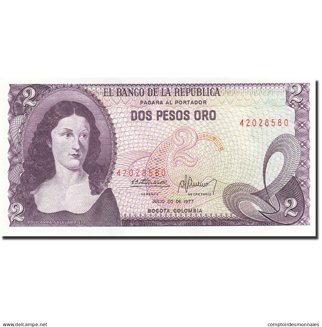 Billet, Colombie, 2 Pesos Oro, 1972-1973, 1977-07-20, KM:413b, NEUF - Colombia