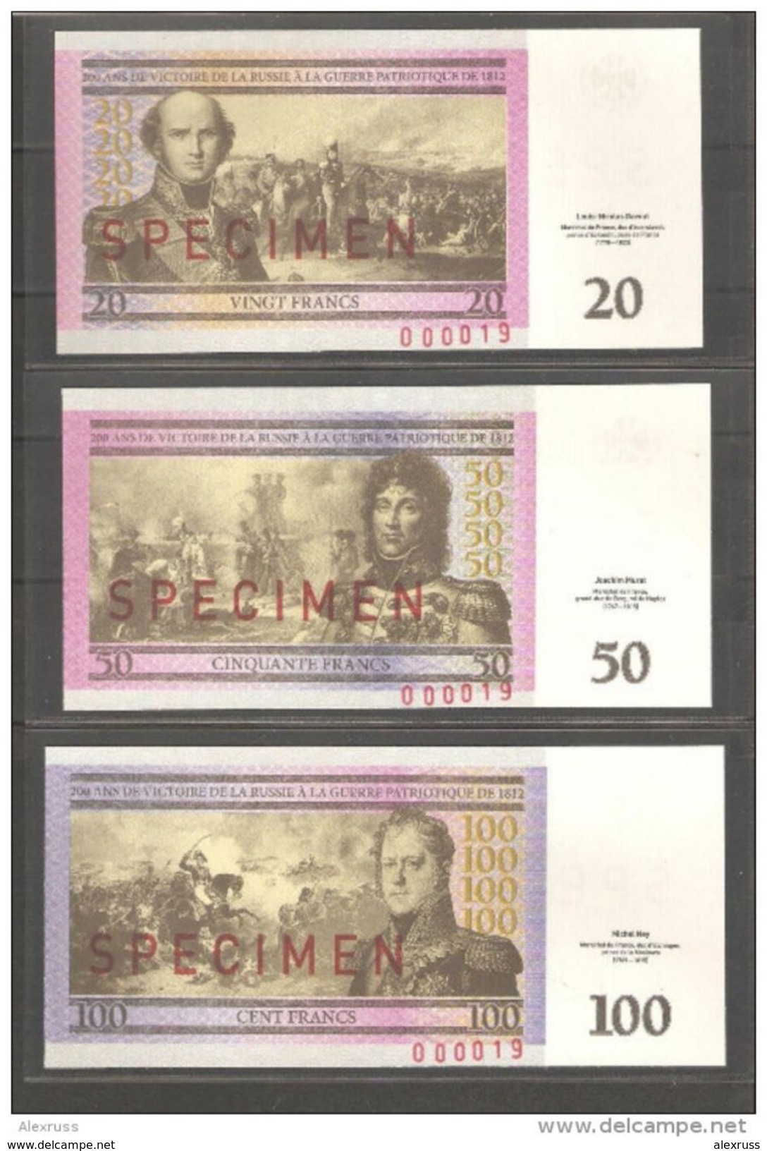 Russia 2012,6 Notes Specimens Napoleon Marshals Alexander-I Of War Of 1812,RARE - Other & Unclassified