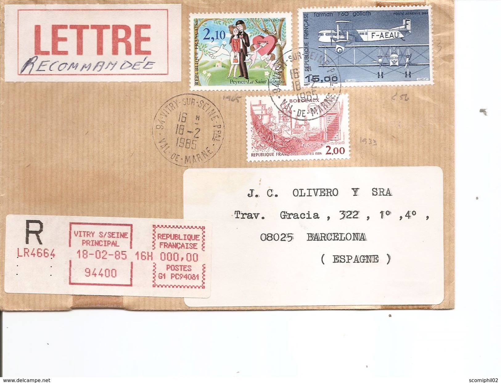 France ( Lettre Recommandée De 1985 De Vitry-sur-Seine Vers L'Espagne à Voir) - Lettres & Documents