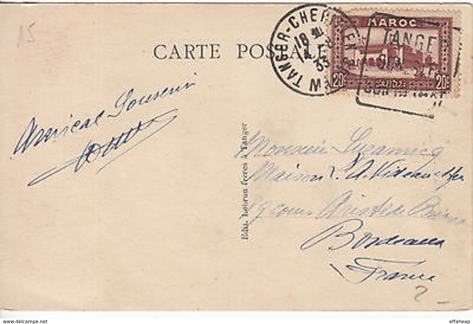 Morocco: Postcard, 'Une Rue De La Ville Arabe'; Tangier To Bordeaux, 14 Aug 1933 - Europe (Other)