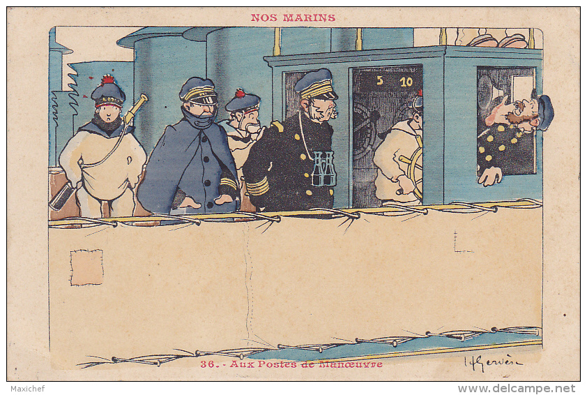 Carte Illustrée Par H Gervèse - Nos Marins - Aux Postes De Manoeuvre - Circ 1915, Cachet Marine Française, Service à La - Gervese, H.