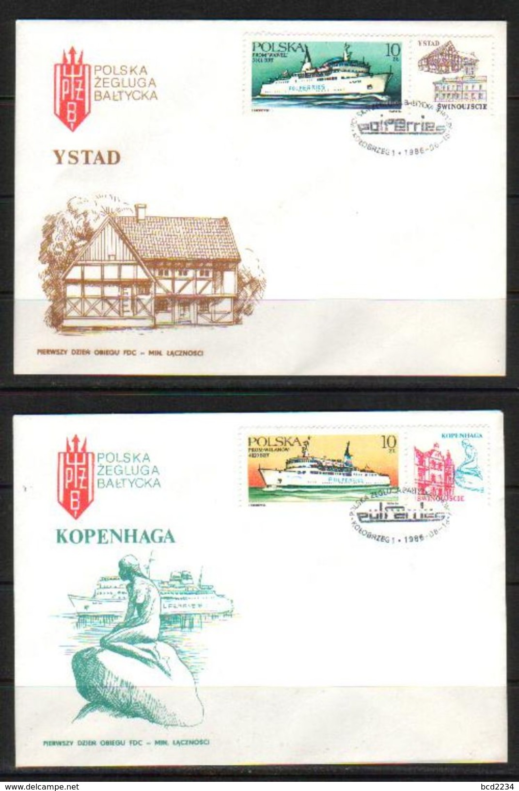 POLAND FDC 1986 POLISH BALTIC FLEET PASSENGER FERRIES SHIPS Ystad Sweden Denmark  Helsinki Finland Travemunde Germany - Schiffe