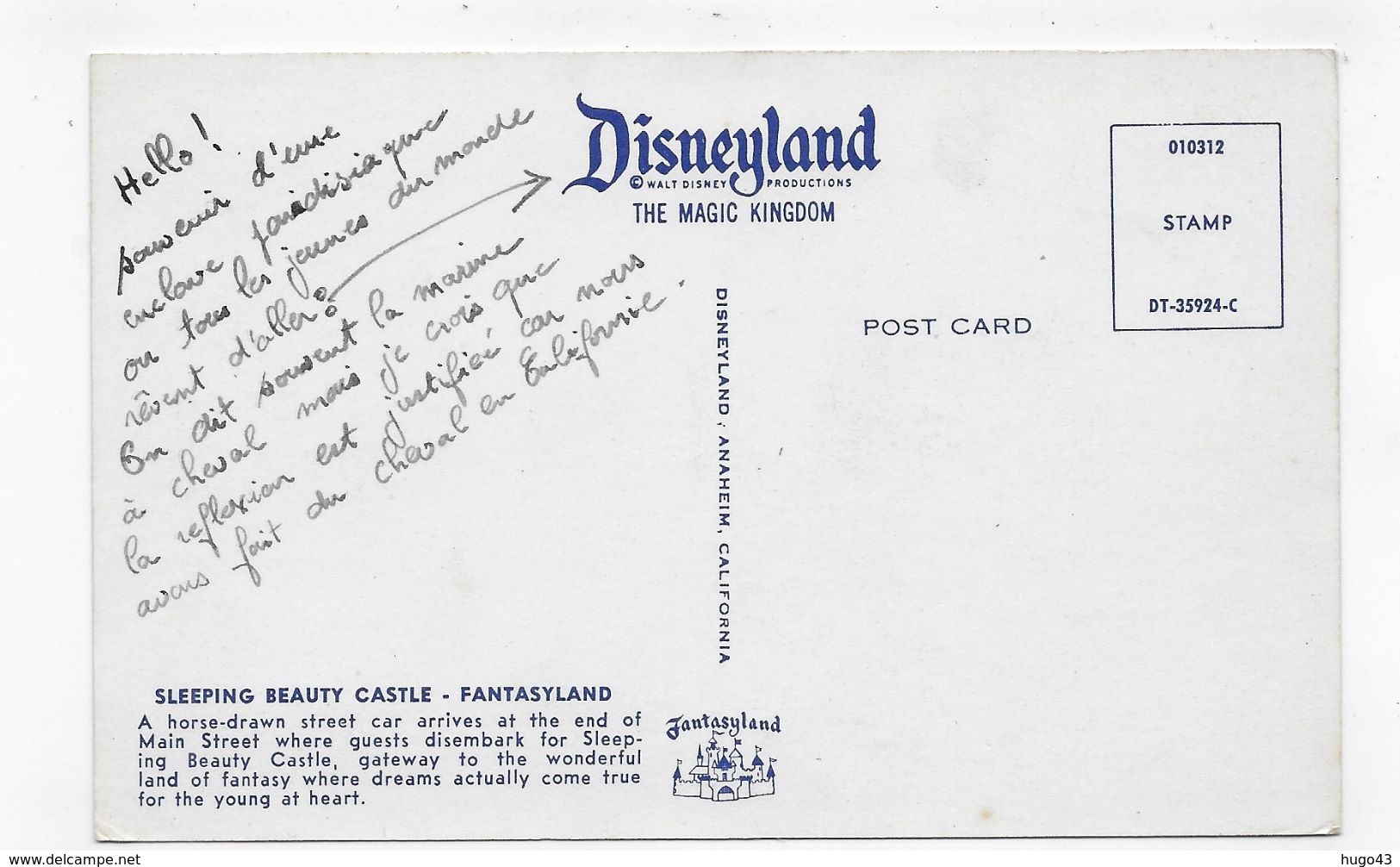 (RECTO / VERSO) DISNEYLAND - SLEEPING BEAUTY CASTLE - FANTASYLAND - FORMAT CPA - Anaheim