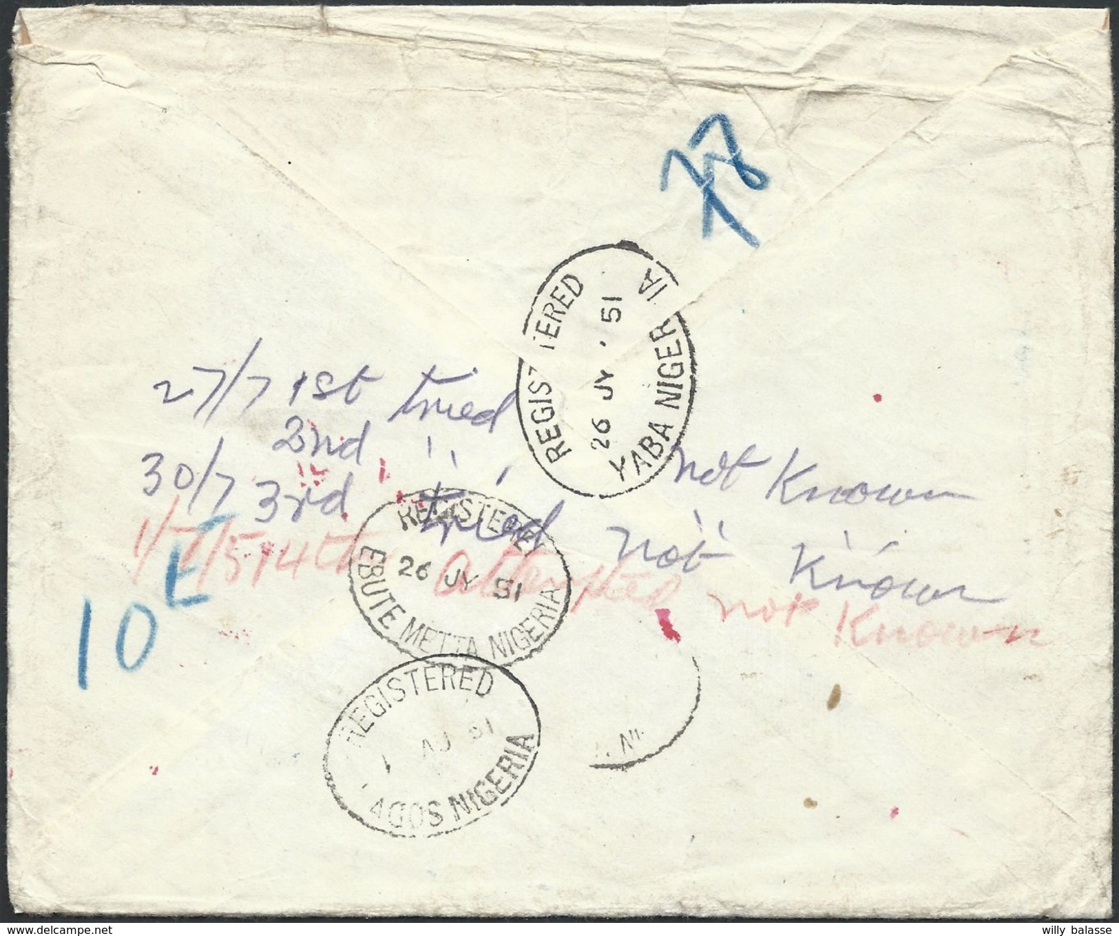 L Recomm Affr N°419+713+769+832 D'ANTWERPEN/1951 Pour Le Nigéria + RETOUR + UNDELIVERED FOR REASON STATED .. - 1948 Export