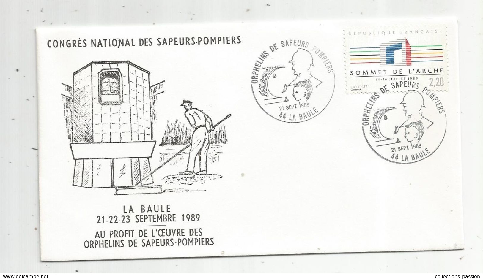 FDC , Timbre , 1 Er Jour, Congrés National SAPEURS POMPIERS, LA BAULE , 1989 , Oeuvre Des Orphelins De Sapeurs Pompiers - 1980-1989