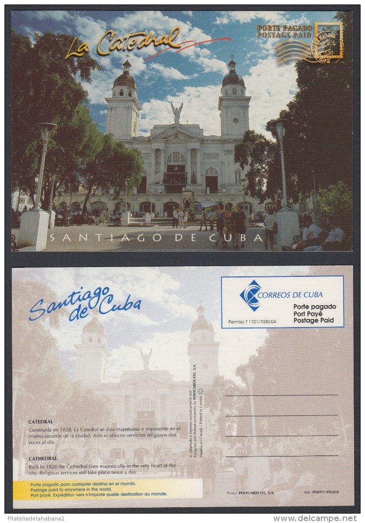 2004-EP-60 CUBA 2004. POSTAL STATIONERY. SANTIAGO DE CUBA. CATEDRAL. CHURCH. VISTAS TURISTICAS. VENDIDAS EN CUC. UNUSED. - Lettres & Documents