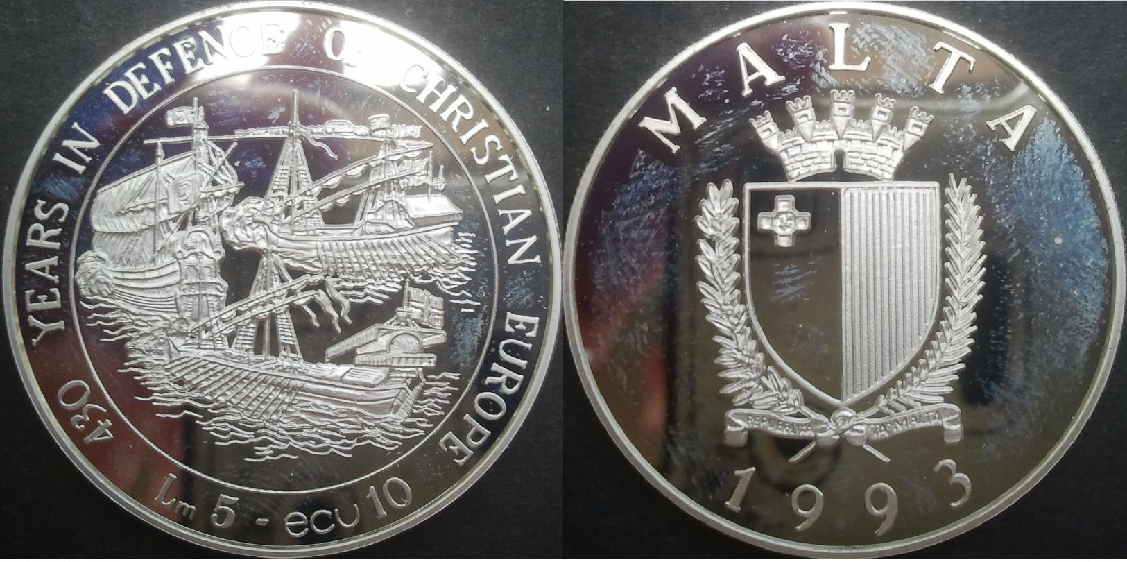 Malte, 5 Liri / 10 Ecu 1993 - Argent / Silver Proof - Malta