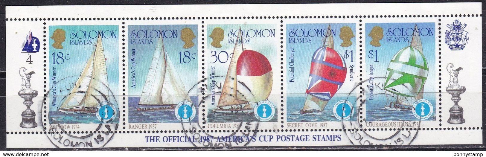 Isole Salomone, 1987 - America's Cup, Foglio Di 5 - Nr.573a 537b 537e  537g 537h - Usato° - Solomon Islands (1978-...)