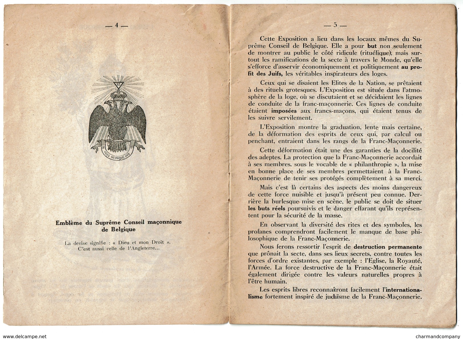 Franc-Maçonnerie - Pamphlet édité Par La Ligue Anti-maçonnique L'Epuration à L'occasion D'une Exposition C1939 - 8 Scans - Religion & Esotericism