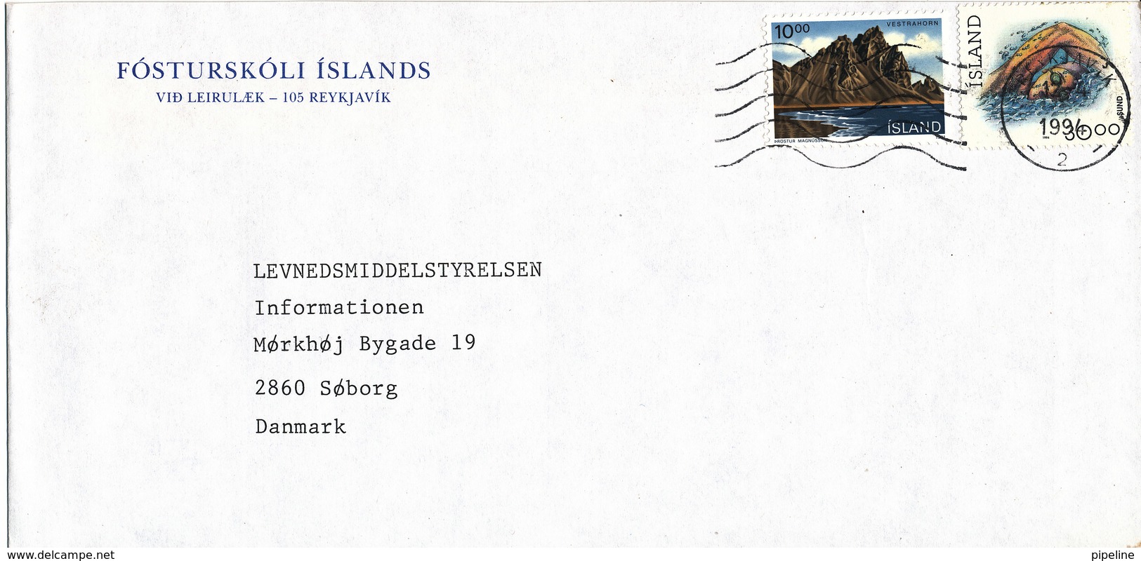 Iceland Cover Sent To Denmark Reykjavik 12-4-1994 - Cartas & Documentos