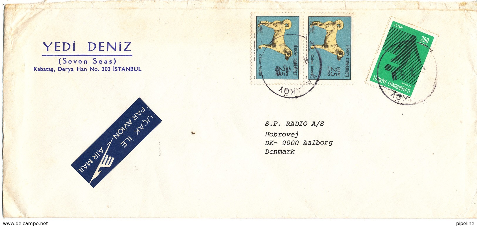 Turkey Cover Sent  Air Mail To Denmark Karaköy 11-9-1975 - Posta Aerea