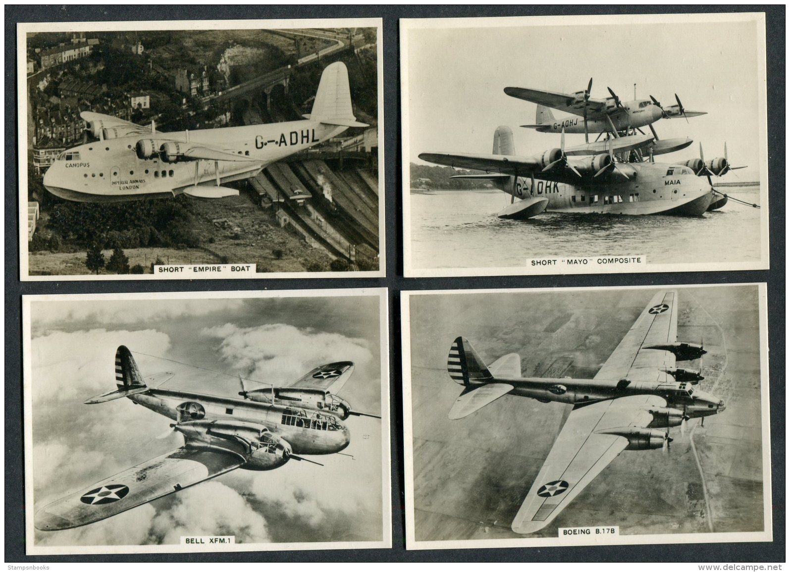 4 X Modern Aircraft Ardath Cigarettes Cards. Short Empire Boat, Bell XFM1, Boeing B17B, Short 'Mayo' Composite - Otras Marcas