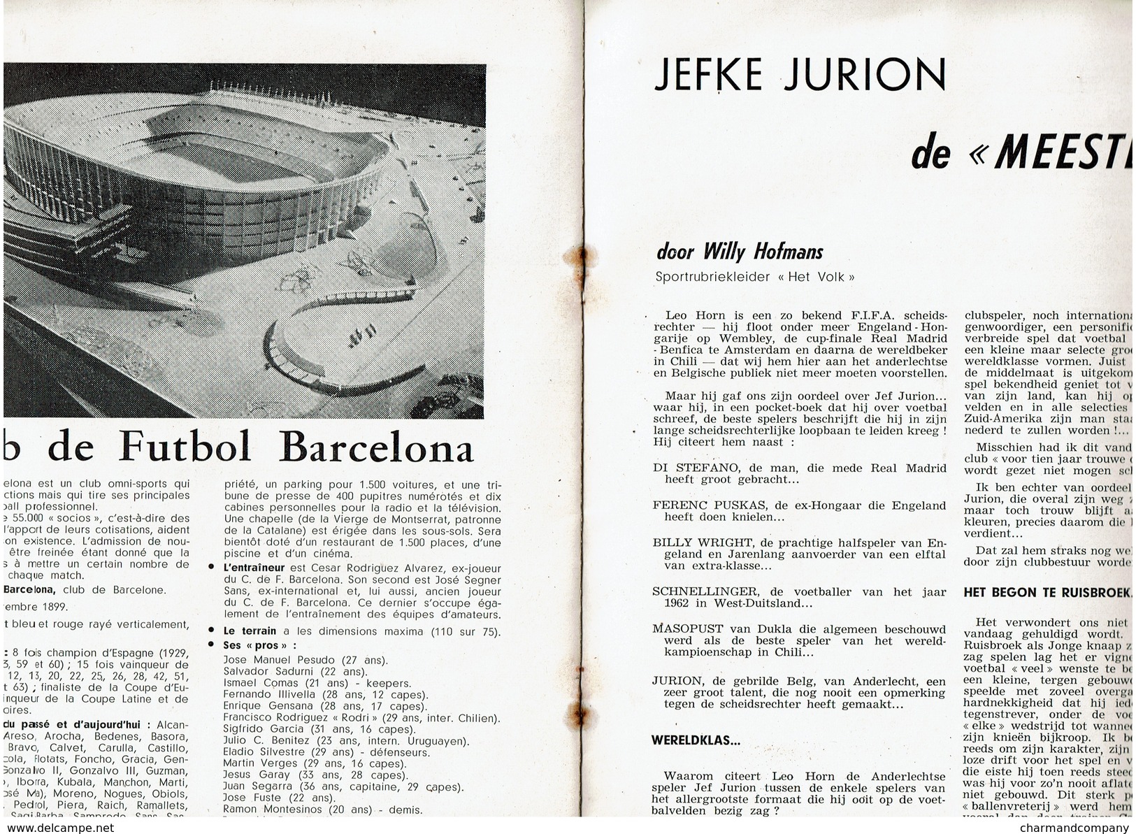 7-4-1964 - R.S.C. Anderlechtois - C.F. Barcelona Jubilé Jef Jurion Programme Officiel - Anderlecht / Barcelone - 5 Scans - Autres & Non Classés