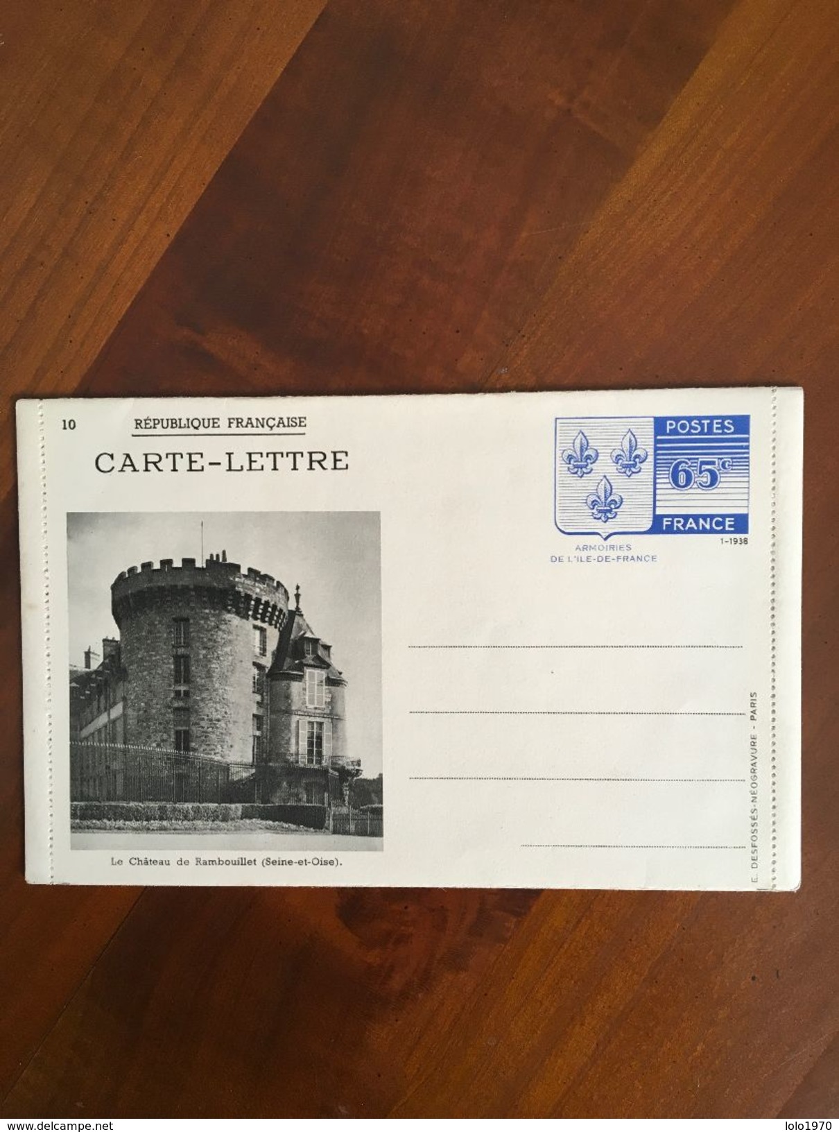 ENTIER POSTAL "ARMOIRIES ILE DE FRANCE" 65C CARTE-LETTRE Rambouillet - Cartes-lettres