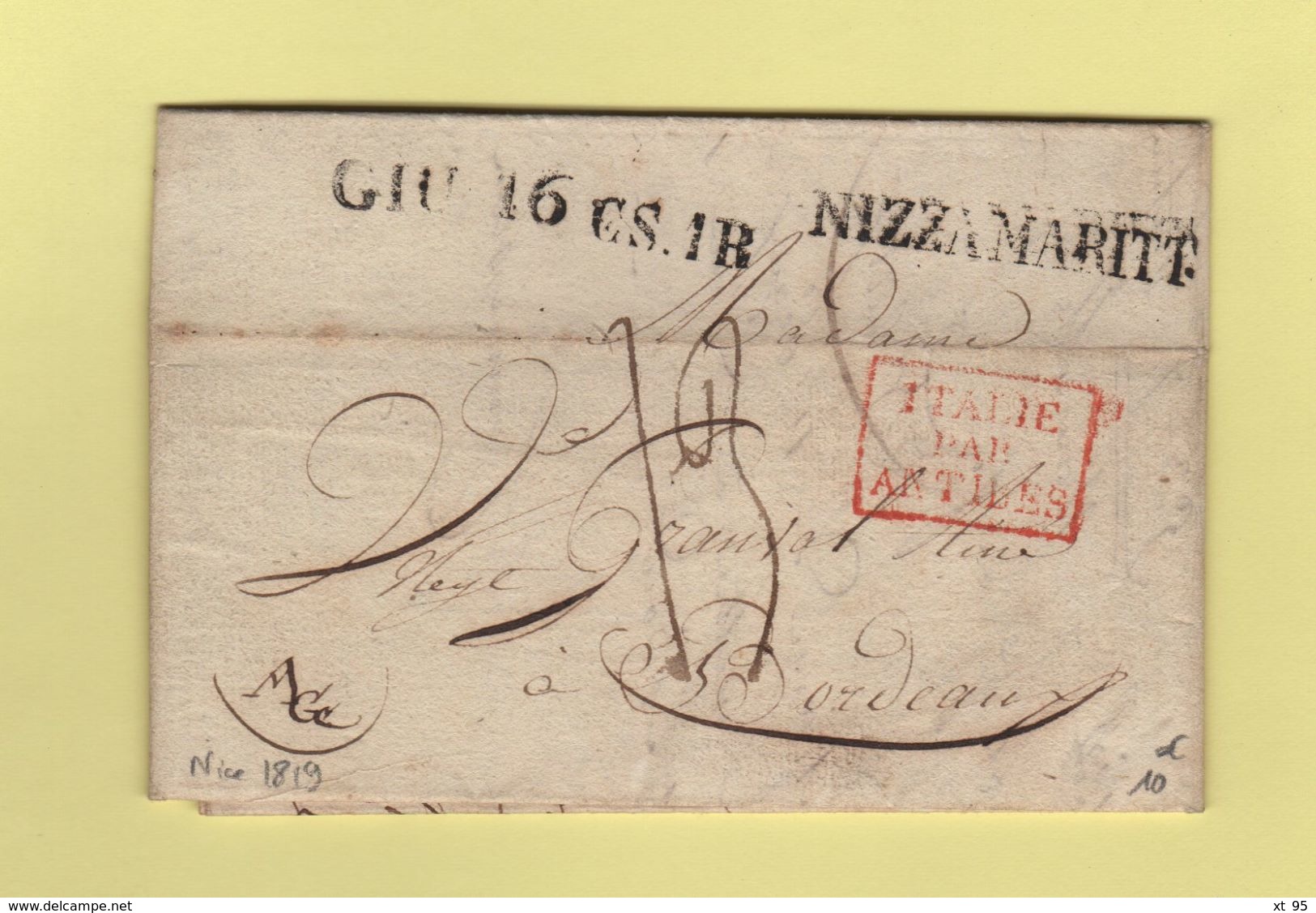 Nizza Maritt. - Courrier De Nice 1819 - Entree Italie Par Antibes - 1801-1848: Précurseurs XIX