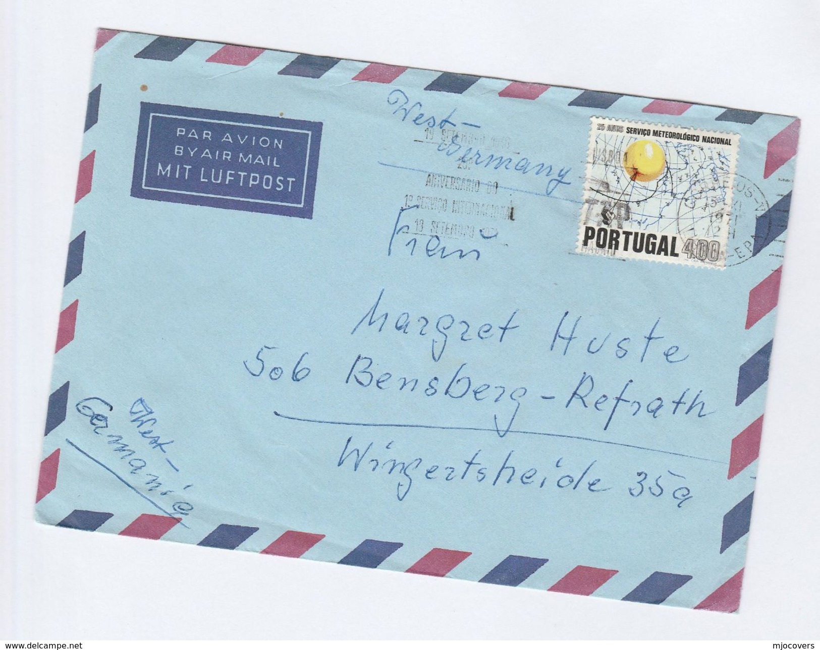 1971 Air Mail PORTUGAL COVER METEOROLOGY Stamps To Germany - Climate & Meteorology