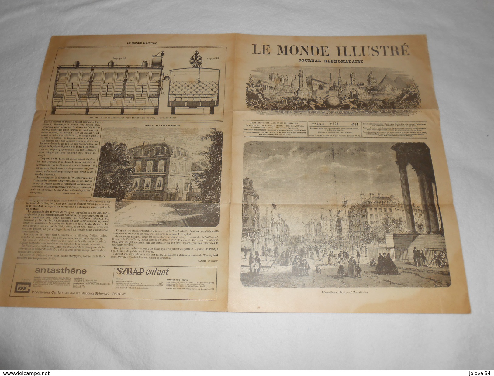 Journal LE MONDE ILLUSTRE 1861 - Gravures - Publicités - Voir Description - Chemin De Fer Régates Marseille Vichy ... - 1850 - 1899