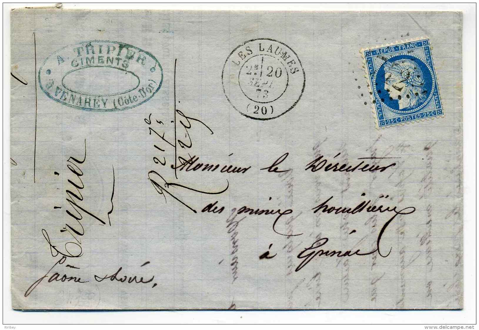 T17  LES LAUMES + Losange GC 4742 / Lettre écrite De VENAREY/ Dept 20 Côte D'Or / 20 Sept 1873 - 1849-1876: Période Classique
