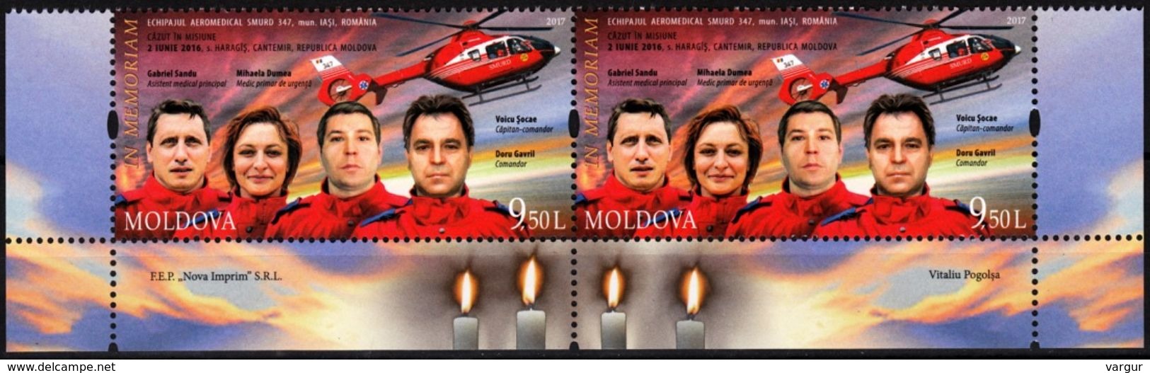 MOLDOVA 2017-08 In Memory Of SMURD Rescue Team. Helicopter Crash. Bottom Pair, MNH - Helicópteros