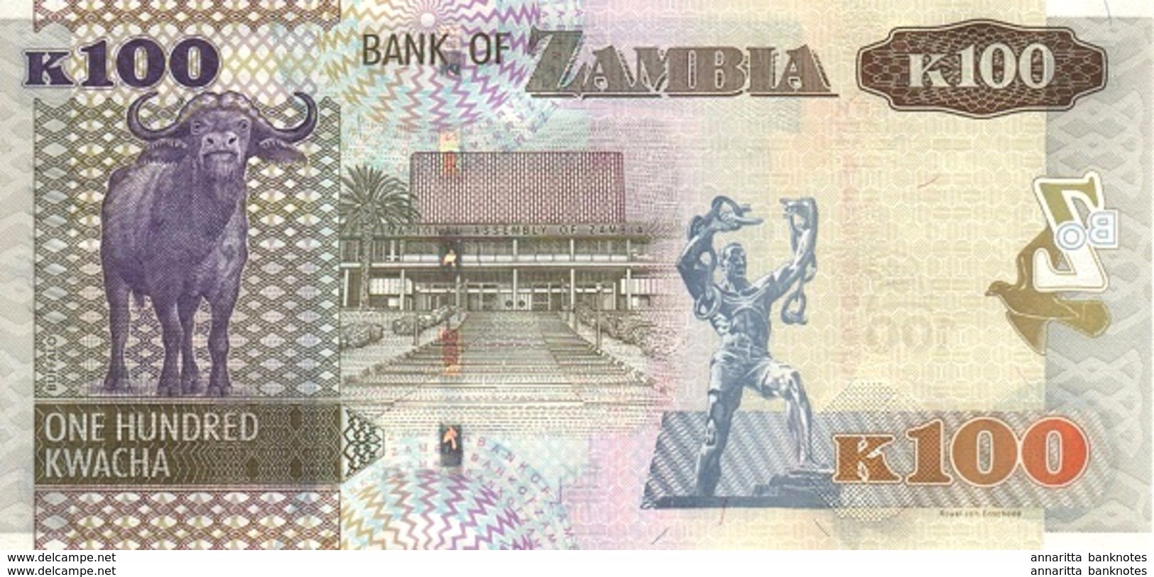 ZAMBIA 100 KWACHA 2015 P-61a UNC WITH DIAGONAL LINES [ZM164a] - Zambia