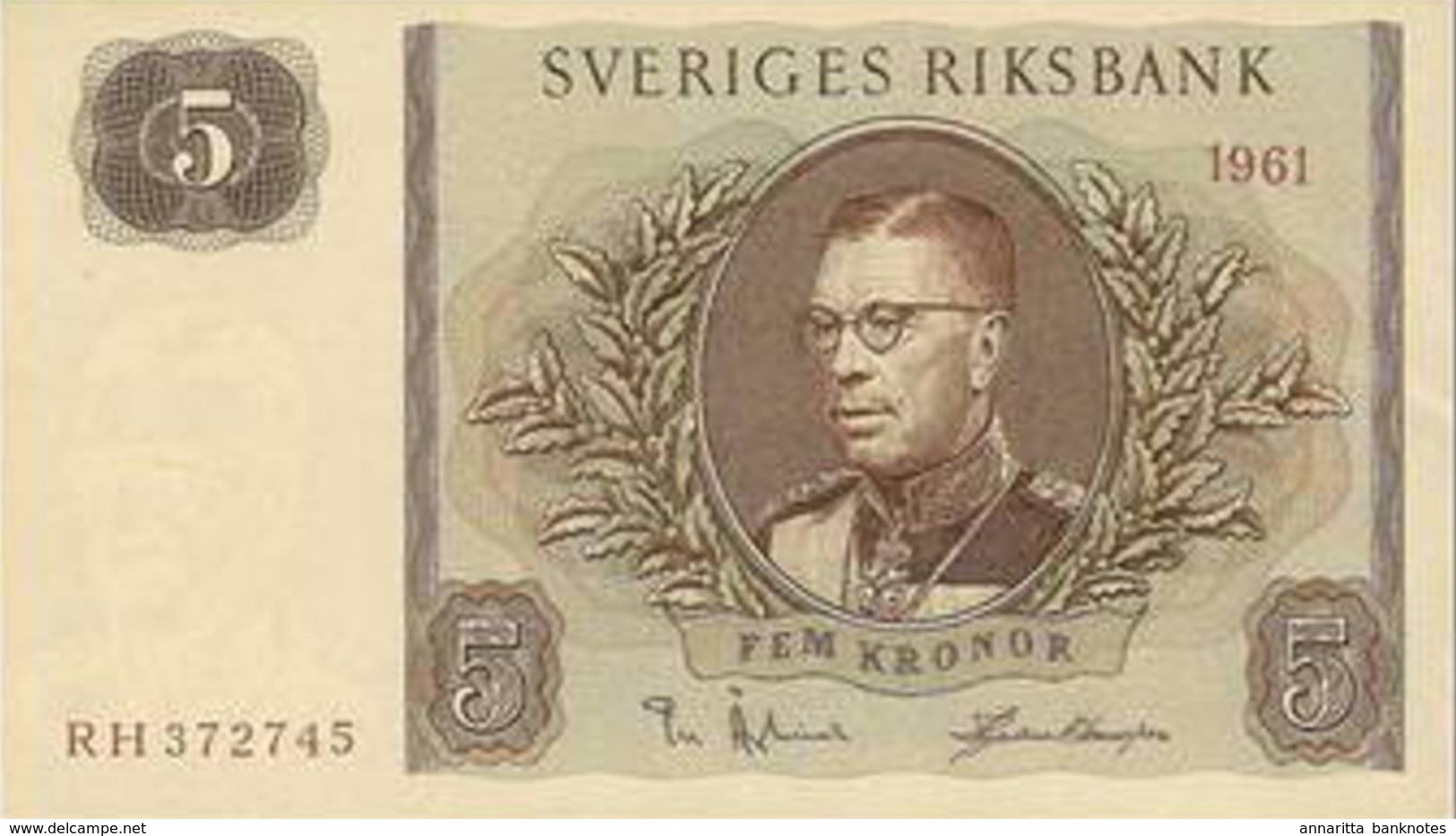 SWEDEN 5 KORONOR 1961 P-42f UNC-  [SE42f] - Suède