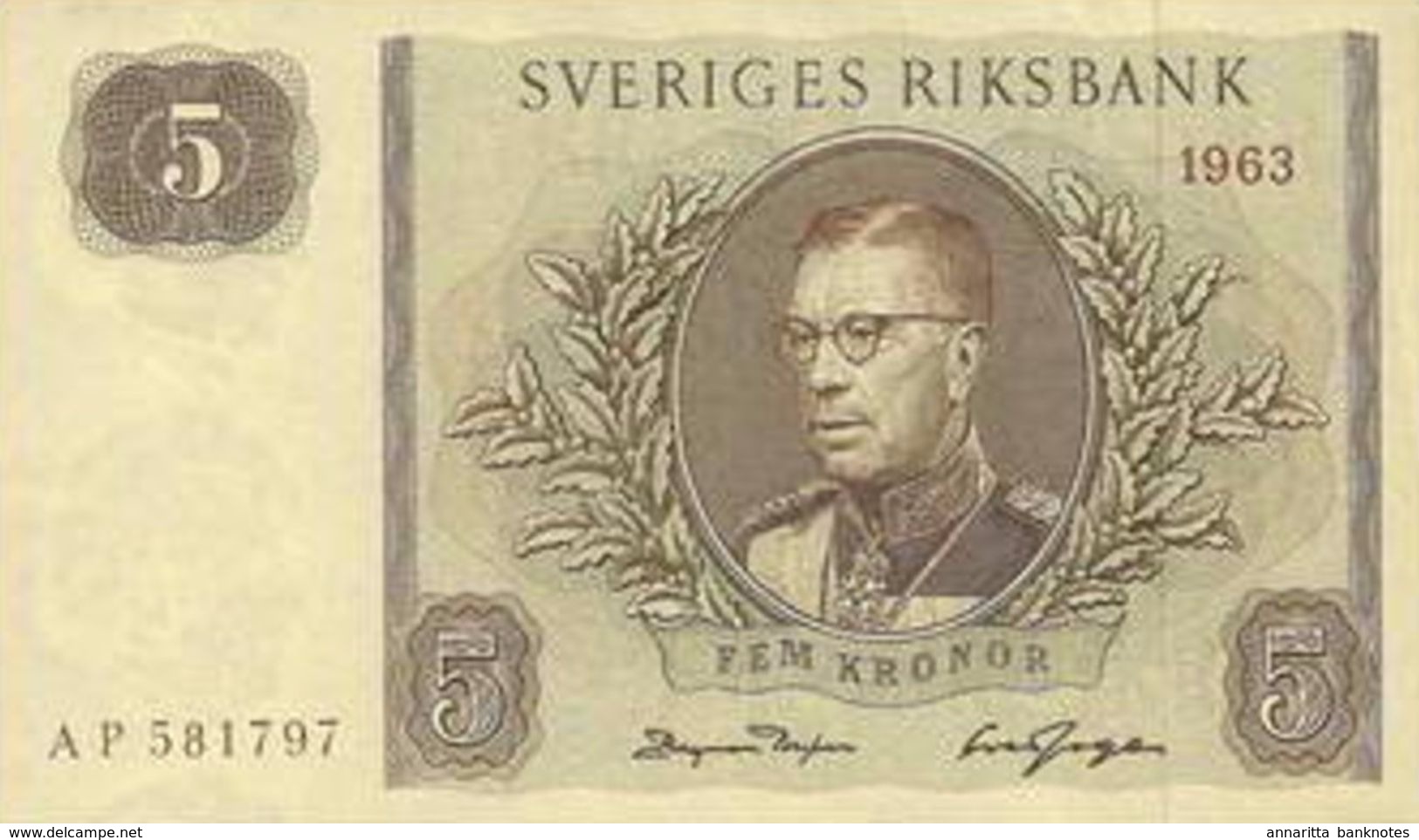 SWEDEN 5 KORONOR 1963 P-50b UNC-  [SE50b] - Sweden