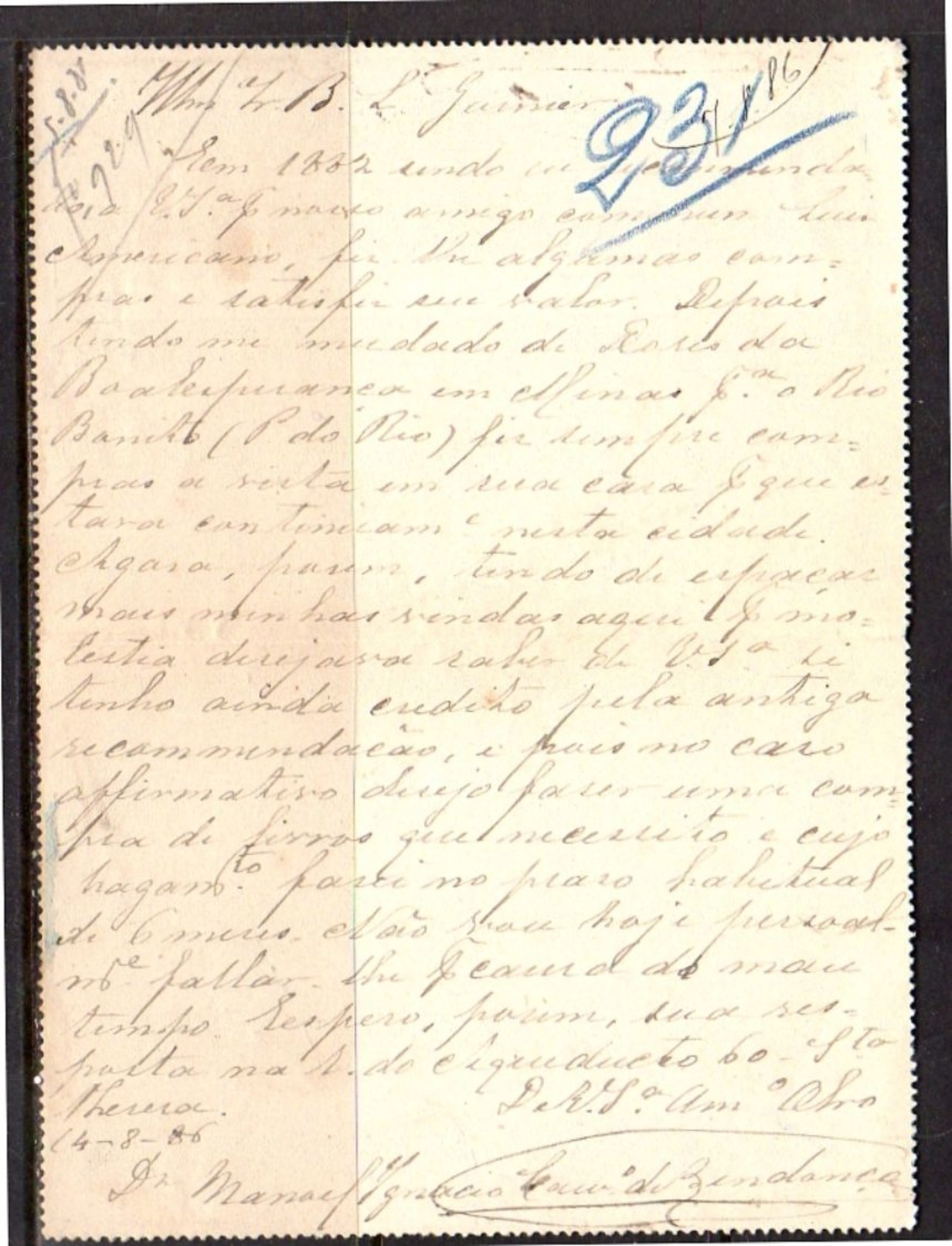 1886 Better Letter Card 50 Reis Cancel CORREIO URBAN&hellip; (b12) - Postwaardestukken