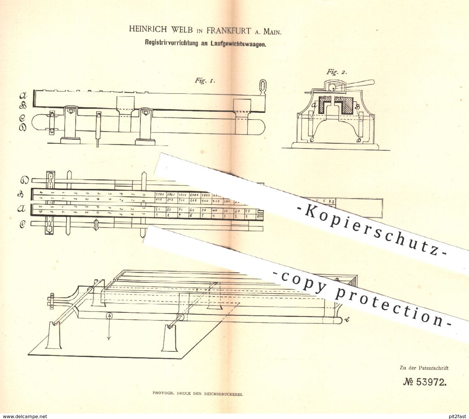 Original Patent - Heinrich Welb , Frankfurt / Main , 1890 , Registrierung An Laufgewichtswaage | Waage , Waagen, Gewicht - Historische Dokumente