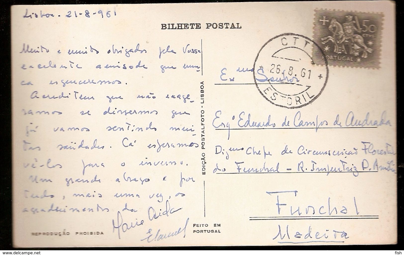 Portugal & Circulated Postal,  Torre De Belém, Estoril To Funchal  1961 (302) - Monuments