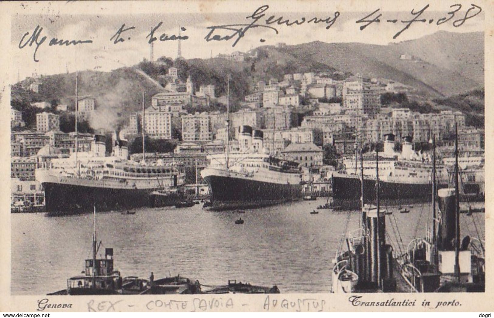 Genova - Navi In Porto (Rex-Conte Savoia - Augustus) - 1938 - 9x14  (2 Foto) - Paquebots