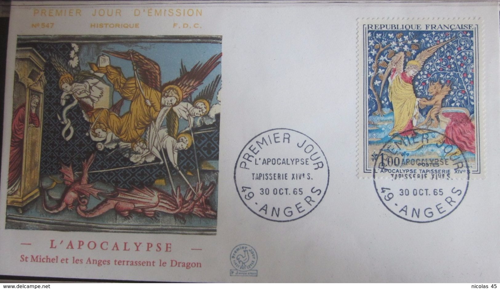 Enveloppe FDC 547 - 1965 - Tableau Tapisserie - Apocalypse - YT 1458 - Angers - 1960-1969