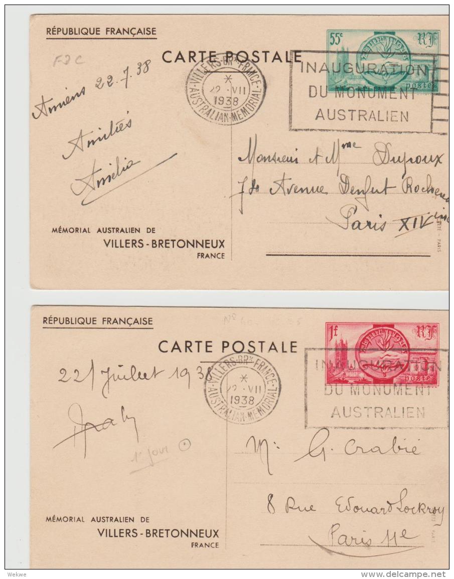 FS853  FRANKREICH - / (Entieres) Ganzsache, Australien Denkmal, Einweihung 22.7.38 - Pseudo-officiële  Postwaardestukken