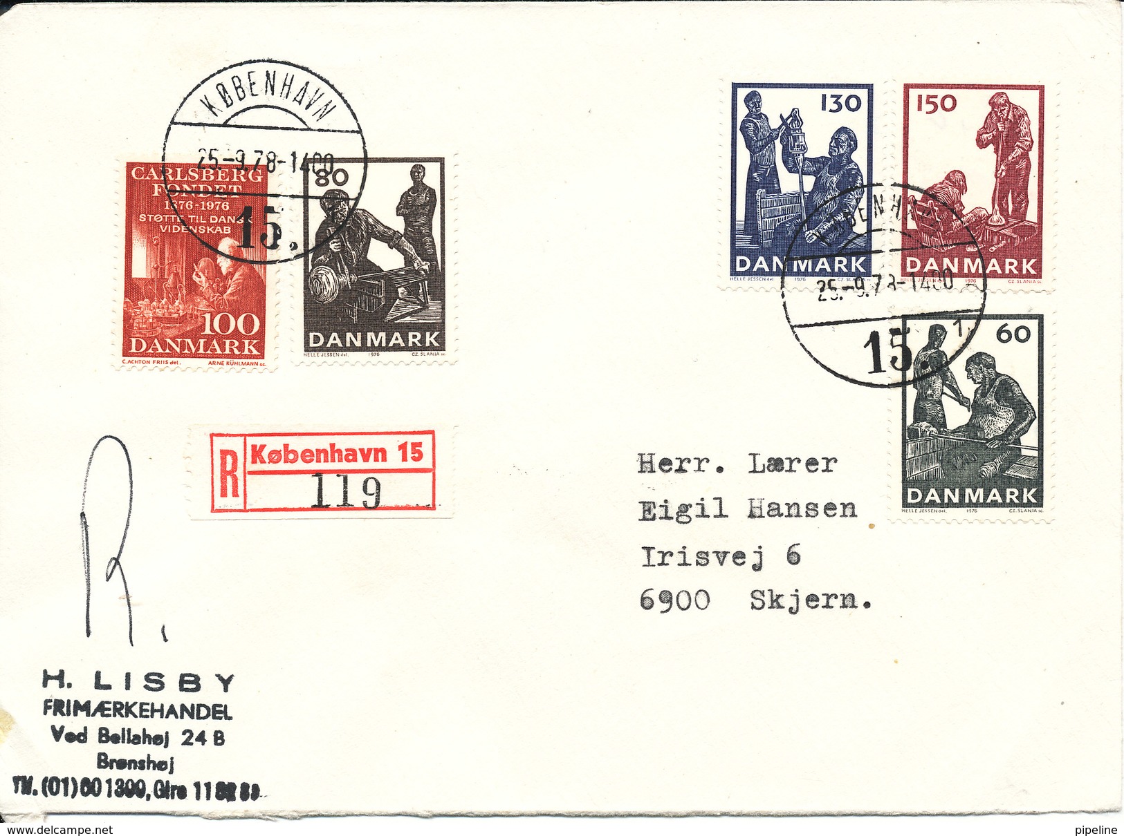 Denmark Registered Cover Copenhagen 25-9-1978 With Complete Set Glass Making Stamps - Covers & Documents