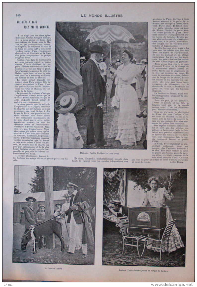 Une Fête à Vaux Chez Yvette Guilbert  - Mme Guilbert Jouant De L'orgue De Barbarie - Page Original 1901 - Documents Historiques