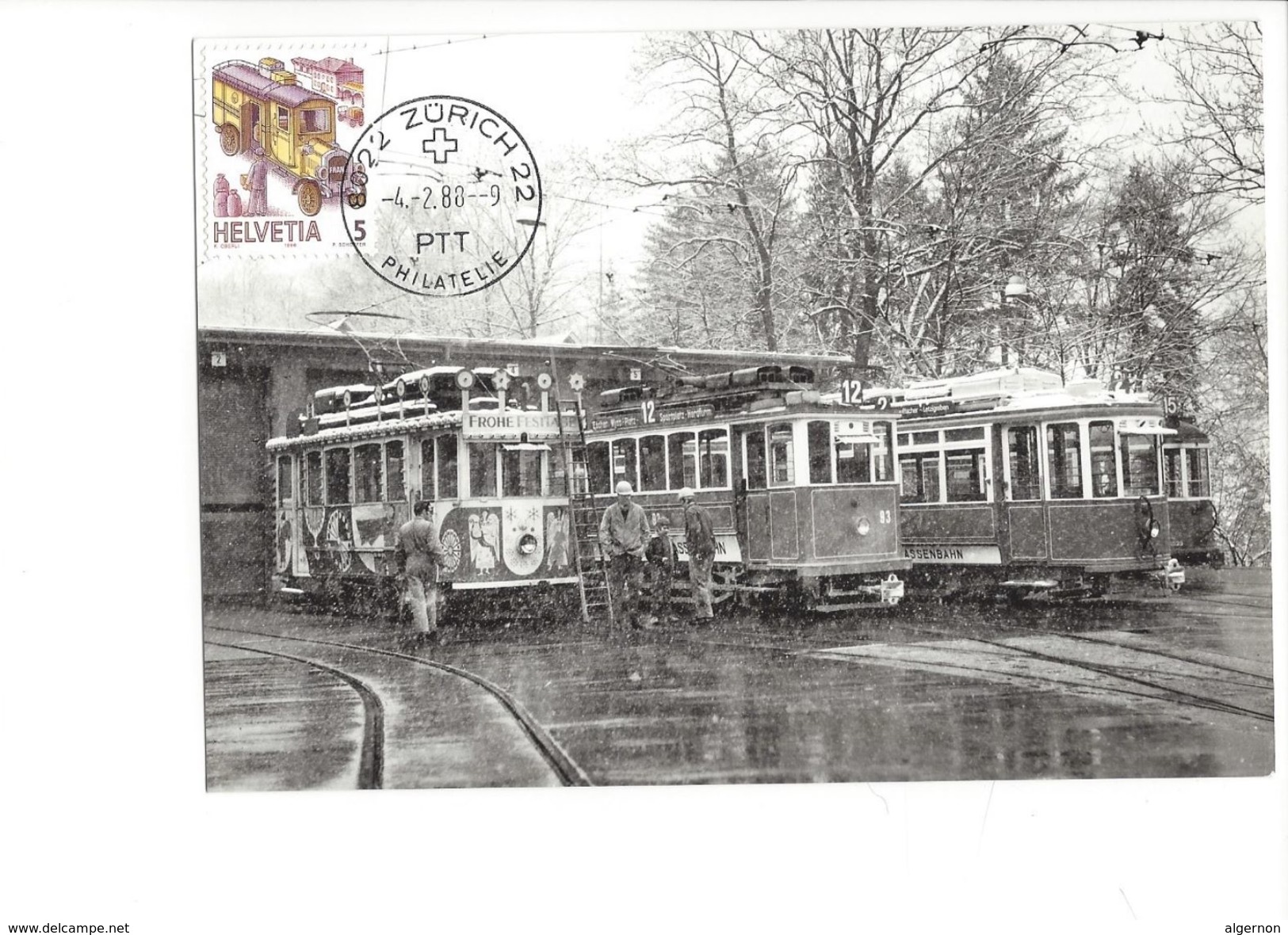 17035 - Carte Maximum  Trains Zürich 22 4.02.1988 Winterstimmung Im Depot (format 10X15) - Treinen