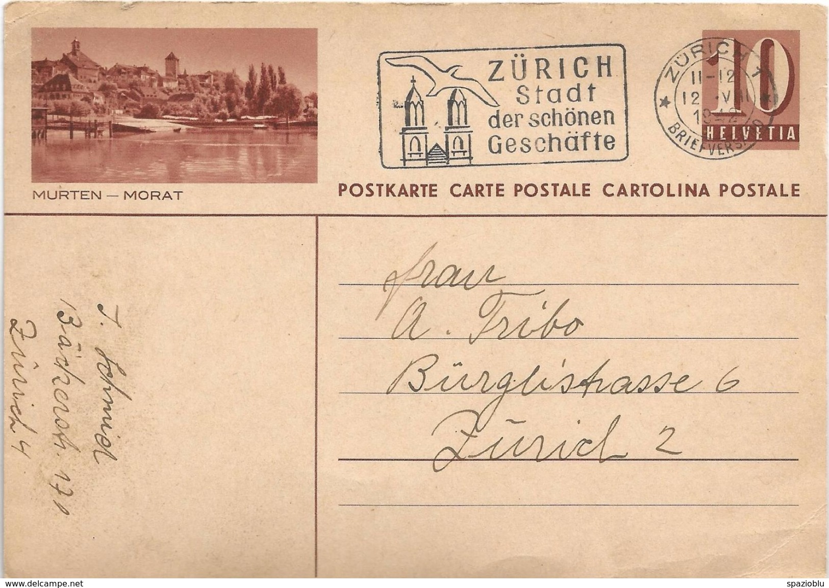 Zurigo 1942, Murten/Morat - Cartolina Postale - Storia Postale