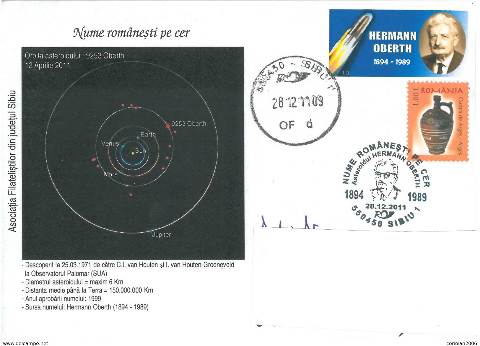 Romania / Special Cover With Special Cancellation - Oberth (romanian Names On The Sky) - Autres & Non Classés