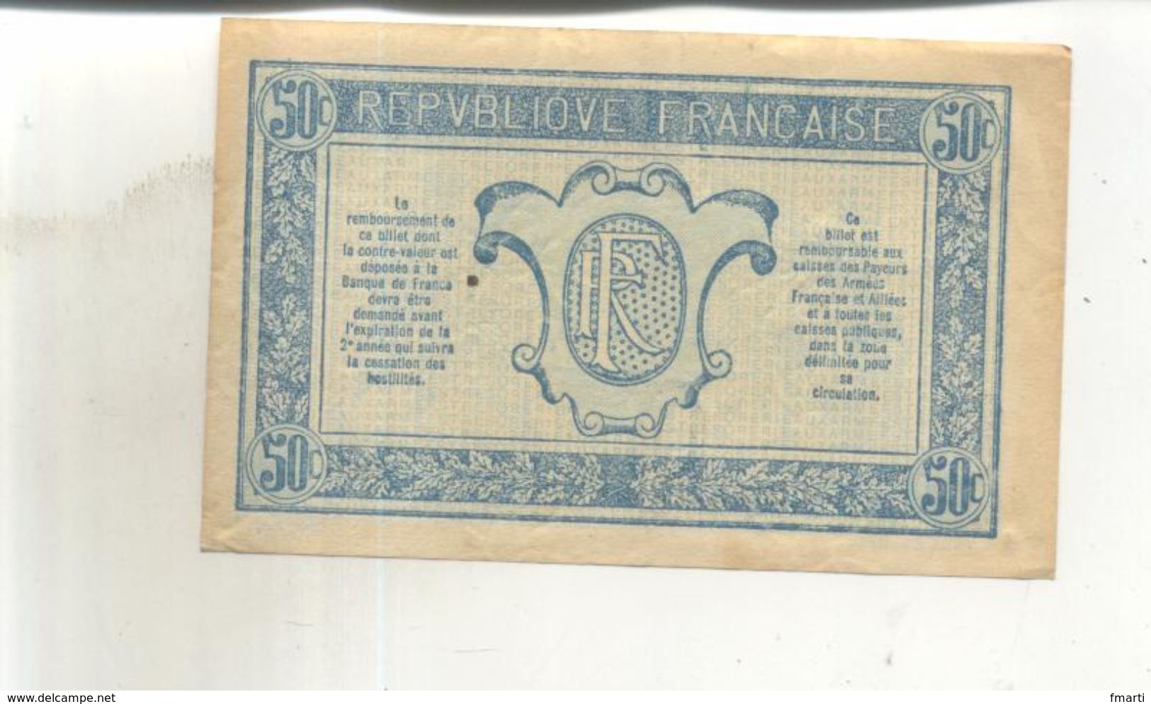 50 Centimes Tresorerie Aux Armées - Assignats & Mandats Territoriaux