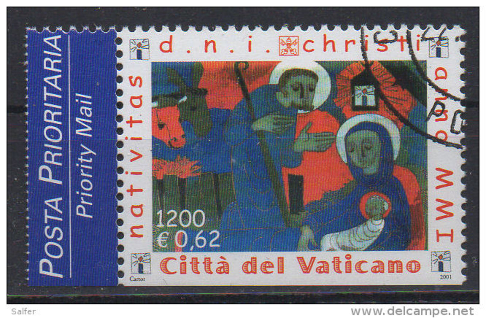 VATICANO 2002 - Viaggi Del Papa Nel 2001  L. 1200 / &euro; 0,62  Usato Da Libretto  / Used From Booklet - Oblitérés