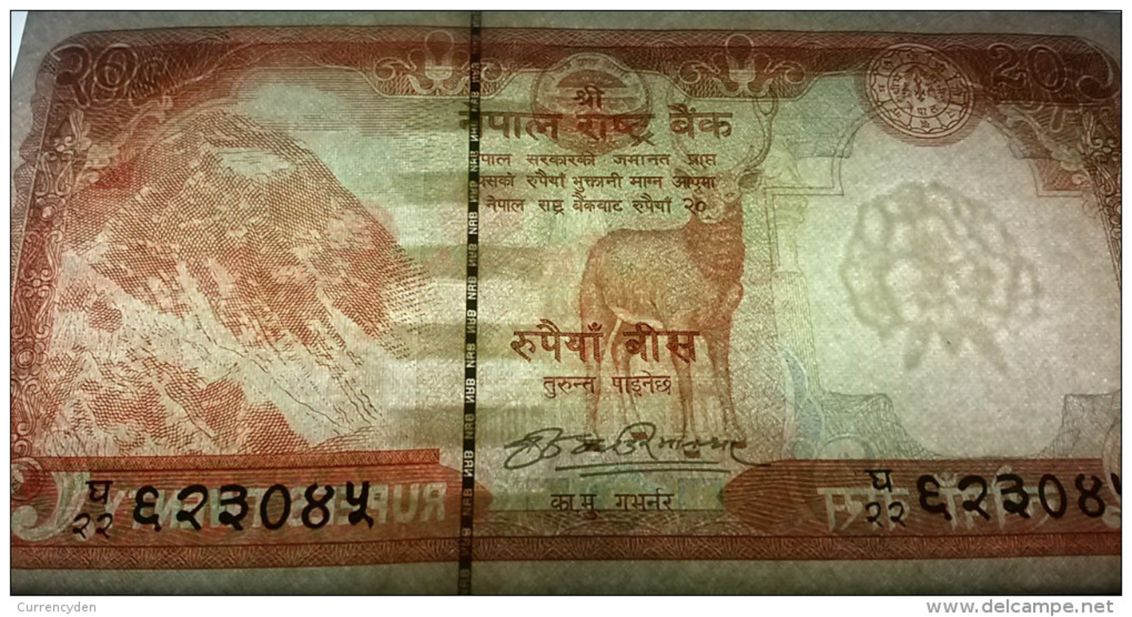 Nepal P-62, 20 Rupee, Mount Everest, Krishna Temple / Sambar Deer, 2009 - Nepal