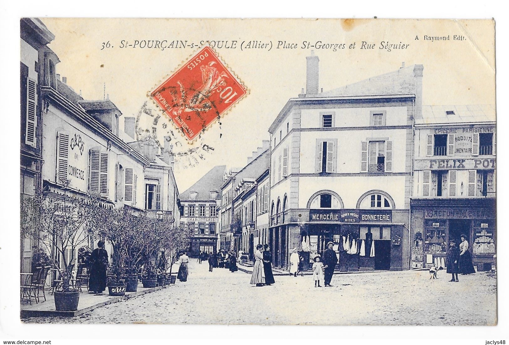 St POURCAIN Sur SIOULE  (cpa 03)  Place St-Georges Et Rue Séguier - Epicerie Félix POTIN  - RARE -  - L 1 - Autres & Non Classés