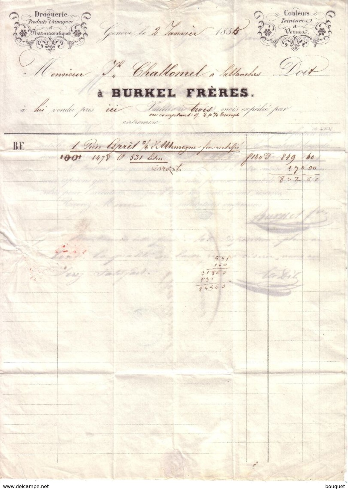 SUISSE - DROGUERIE , PHARMACIE , CHIMIE , PRODUITS CHIMIQUES ET PHARMACEUTIQUES -  BURKEL FRERES - LETTRE - 1855 - Svizzera