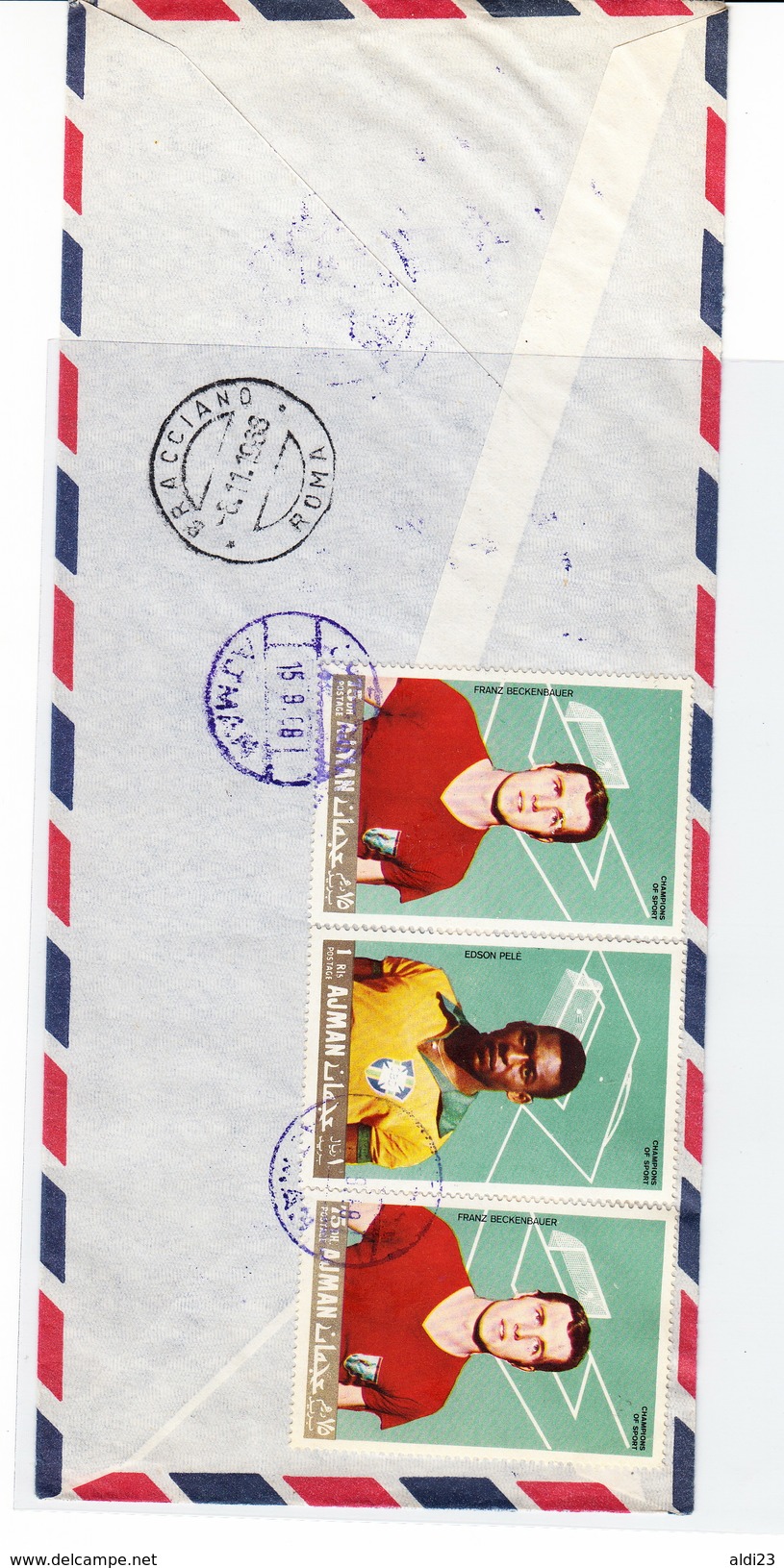 Beautiful Register Air Mail Cover Of Ajman With Stamps "champions Of Sports" - Football World Cup. Rare - Usati