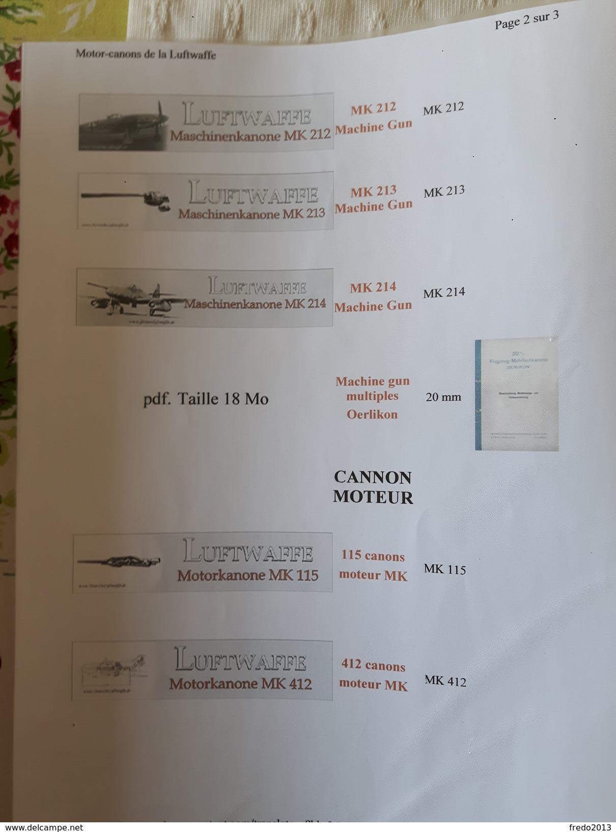 Documentation Sur Les Armes De Bord Avions Allemand - Armes Neutralisées