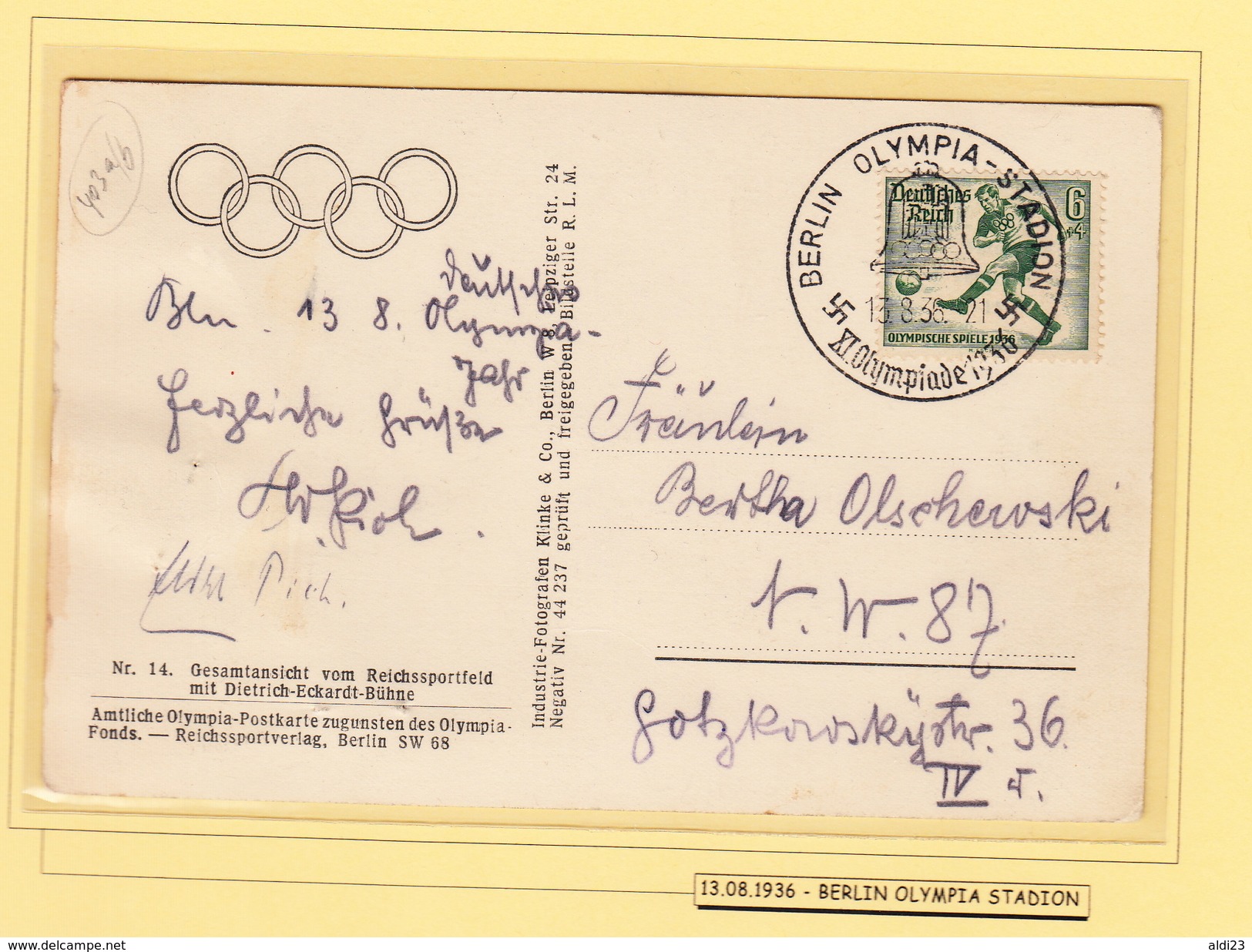 Beautiful Letter Berlin With Cancel "Olympia Stadion". Football / Soccer / Olympics. - Altri & Non Classificati