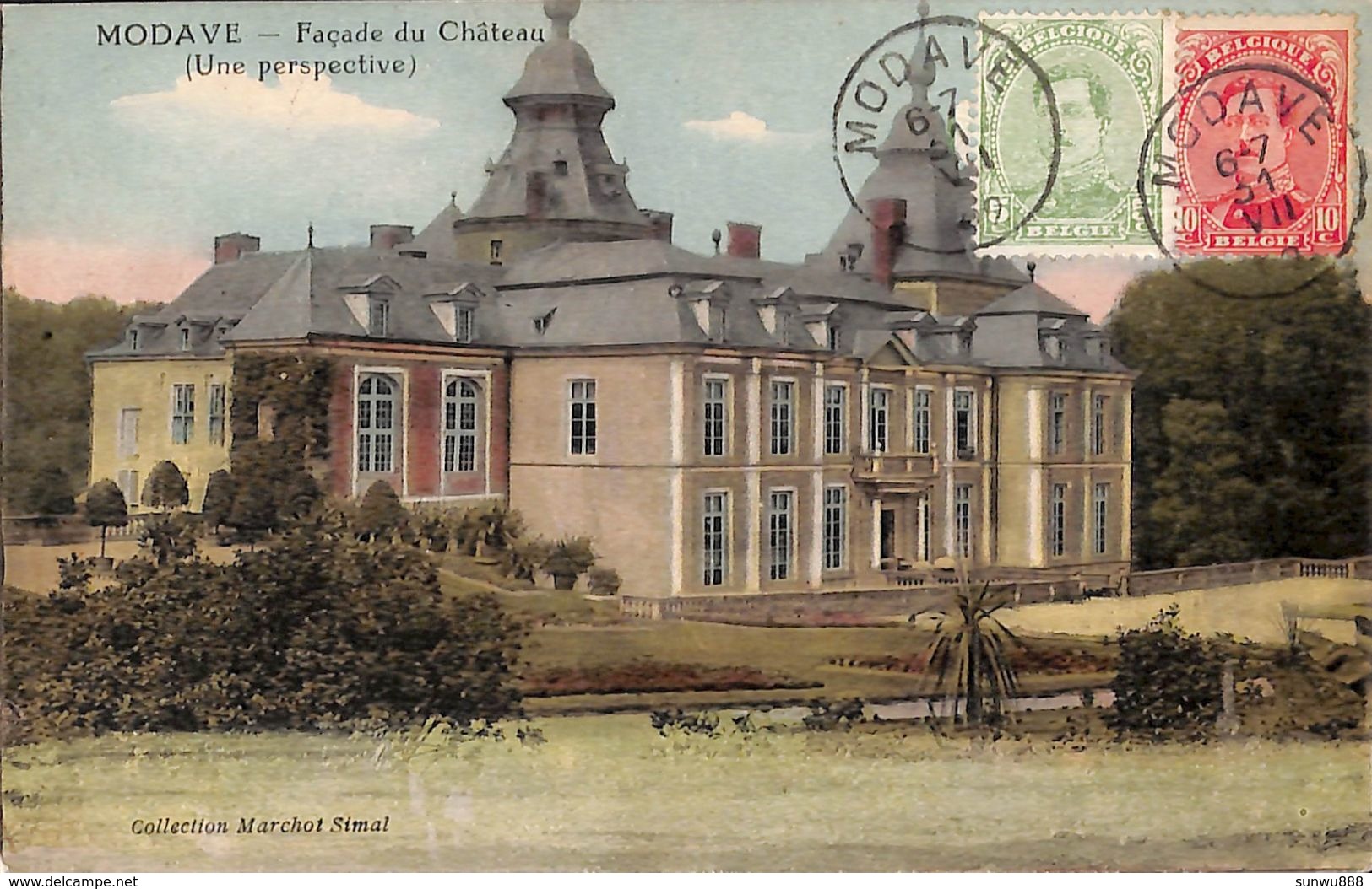 Modave - Façade Du Château (perspective, Colorisée, Timbres, Marchot Simal - Modave