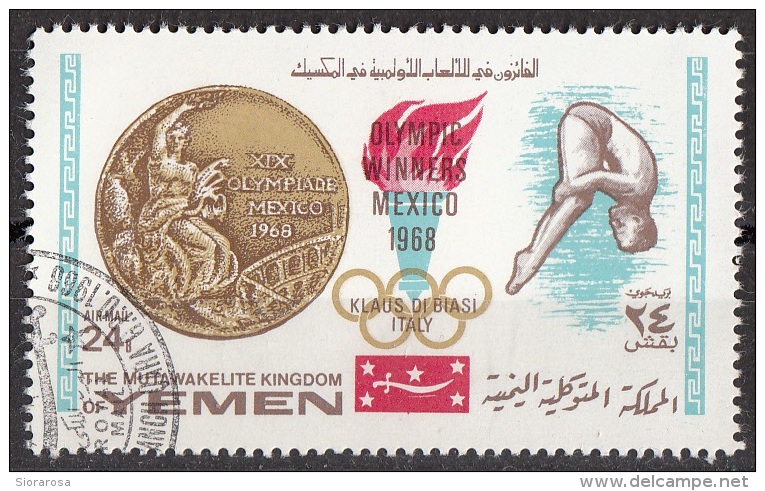 Mutawakelite K. Yemen 1968 Mi. 622 Olimpiadi Messico TUFFI Trampolino Piattaforma Oro Gold Klaus Di Biasi - Tuffi