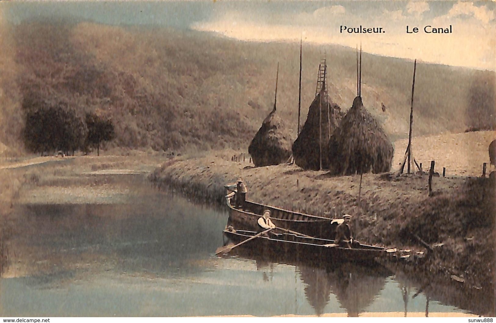 Poulseur - Le Canal (animation, Colorisée, Constructions Sur La Berge, Feux De La St Jean ?) - Comblain-au-Pont