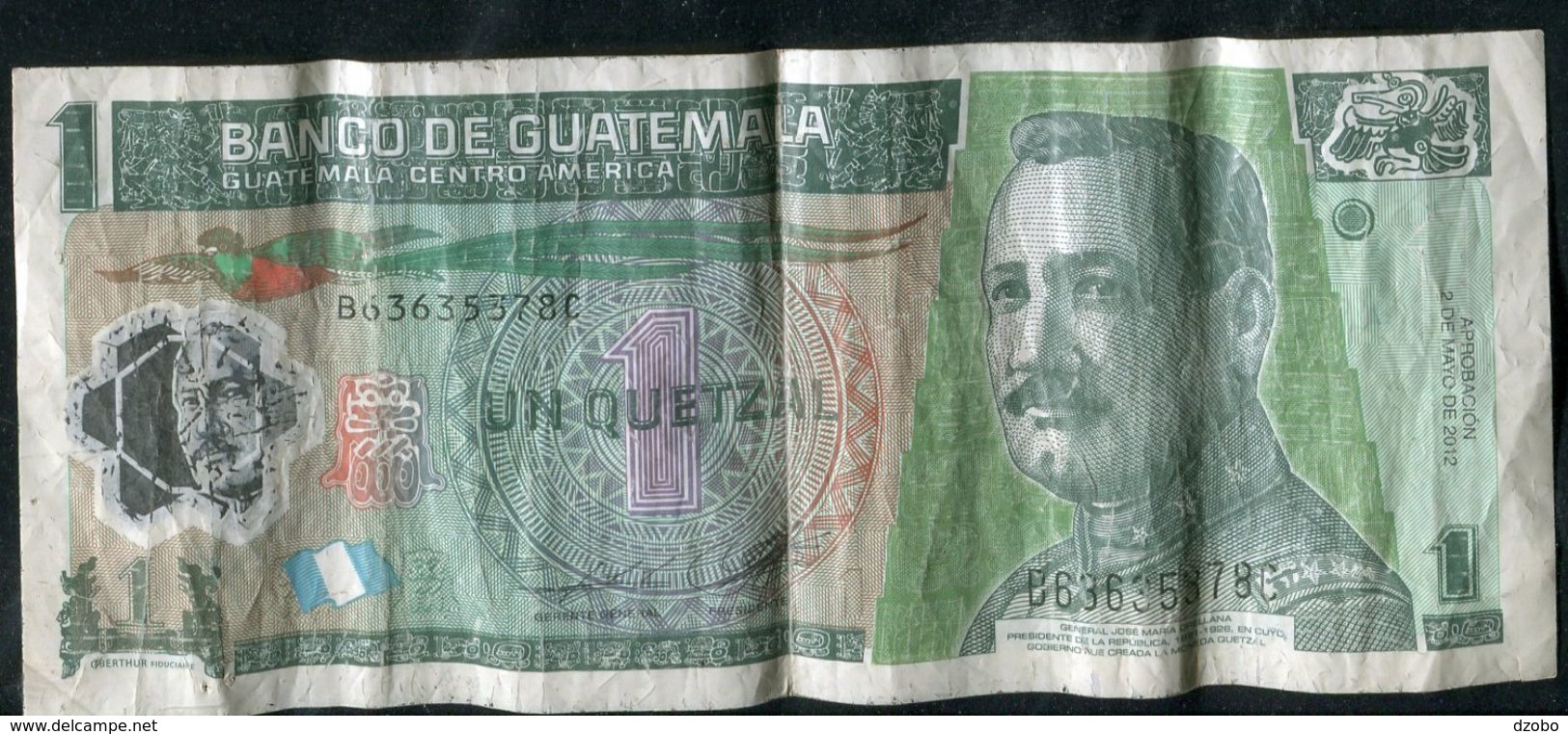 306 GUATEMALA POLYMER 1 Quetzal 2 De Myao De 2012 Oberthur Stark Zirkuliert-Strongly Circulating 2012 - Guatemala