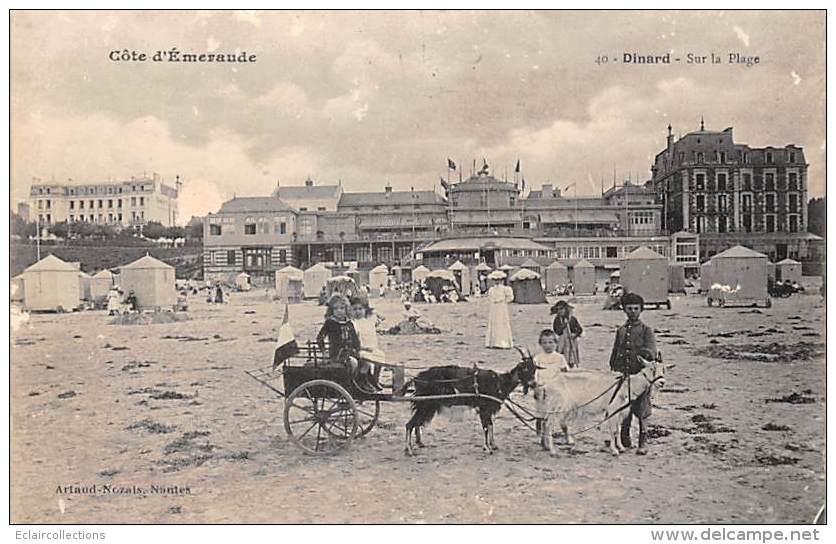 Dinard        35      Sur La Plage. Attelage De Chèvres   (En Partie Décollée -voir Scan) - Dinard